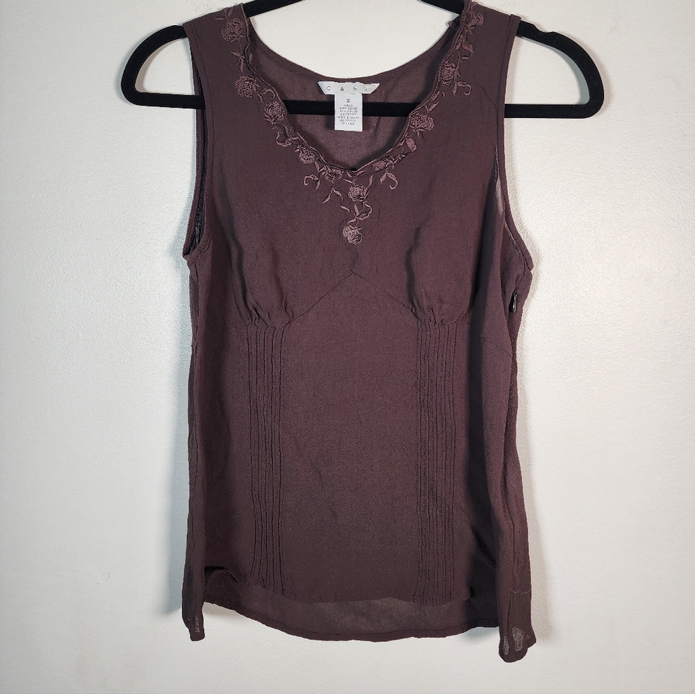 CABI Embroidered Sleeveless Top - Brown